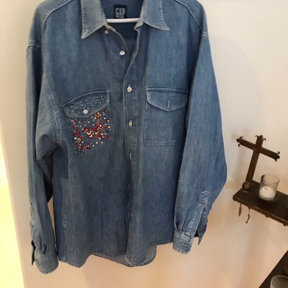 Custom Bedazzled Denim Button Down - Picture 2 of 5